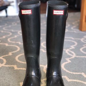 Black, tall hunter rain boots